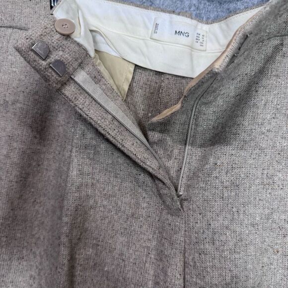 Mng By Mango Womens Wide Leg Pants khaki Mid Rise Pockets Flat Front size 10 - Picture 6 of 7